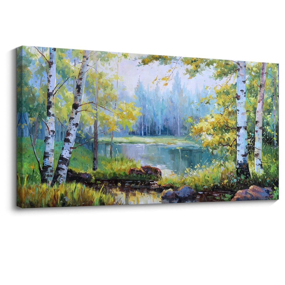 Forest Wall Decor/Green Yellow Canvas Prints/Botanical Plant Wall Art/Tree Pa...