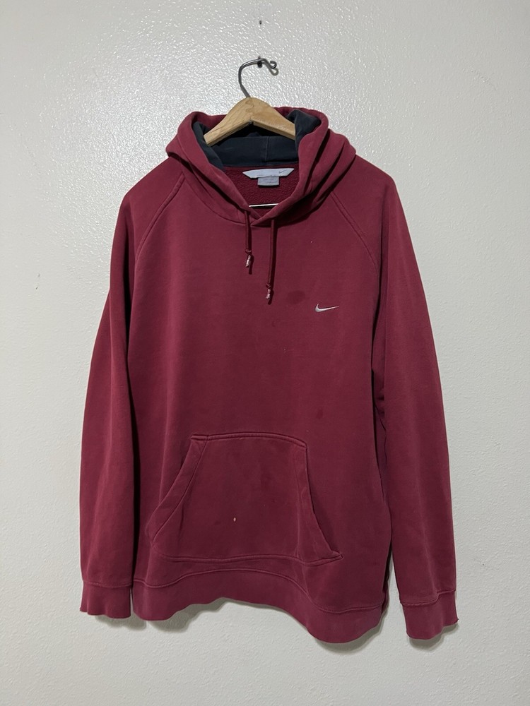 Vintage 2000s Nike Hoodie Mens Red White Swoosh Silver Tag Y2K