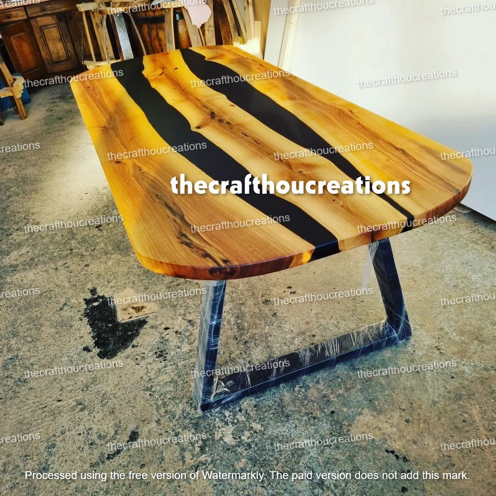 Black Epoxy Live Edge Dining Table Modern Round Corners Furniture