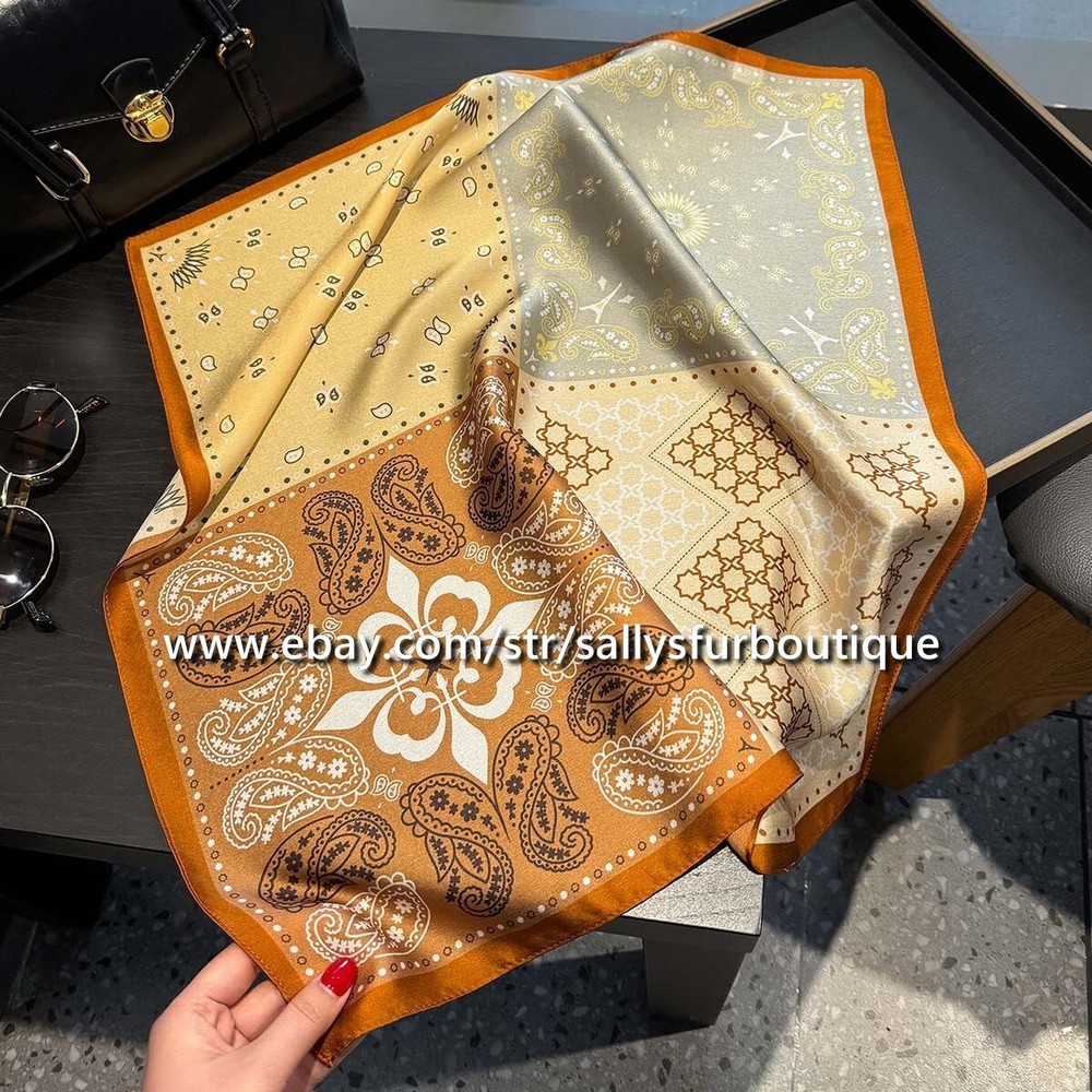 Sallys Brown Paisley Silk Scarf Hairband 21 Inch Satin Square