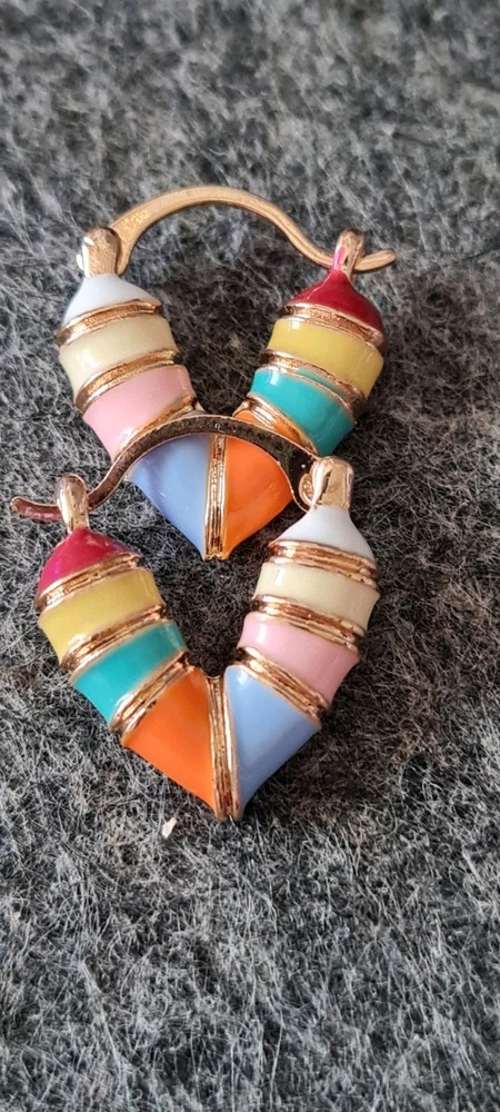 Gold Tone Multi-Colored Alloy Hinged Huggie Earrings