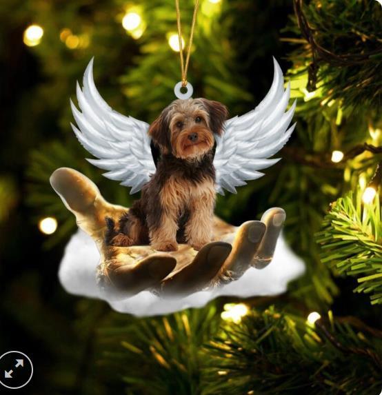 Yorkiepoo On The Hands Of Jesus Ornament, Christmas Ornament, Dog dog