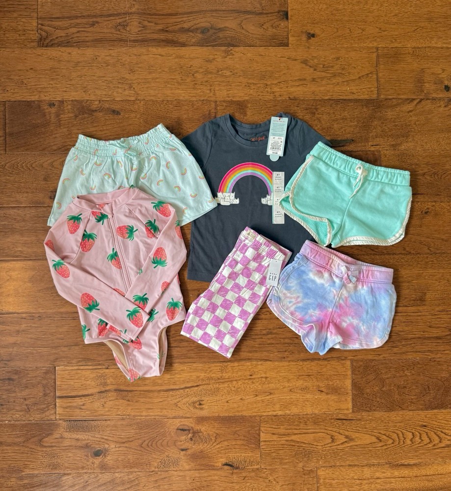 NWT Lot of Girls 4T Clothes Gap Old Navy Cat & Jack Shorts Shirt Leggings Swim 4