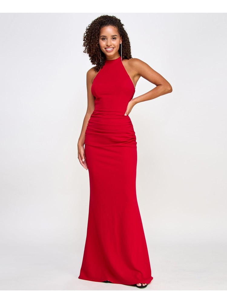 CITY STUDIO Womens Red Open Back Shirred Rosette Accents Dress Juniors 1\2