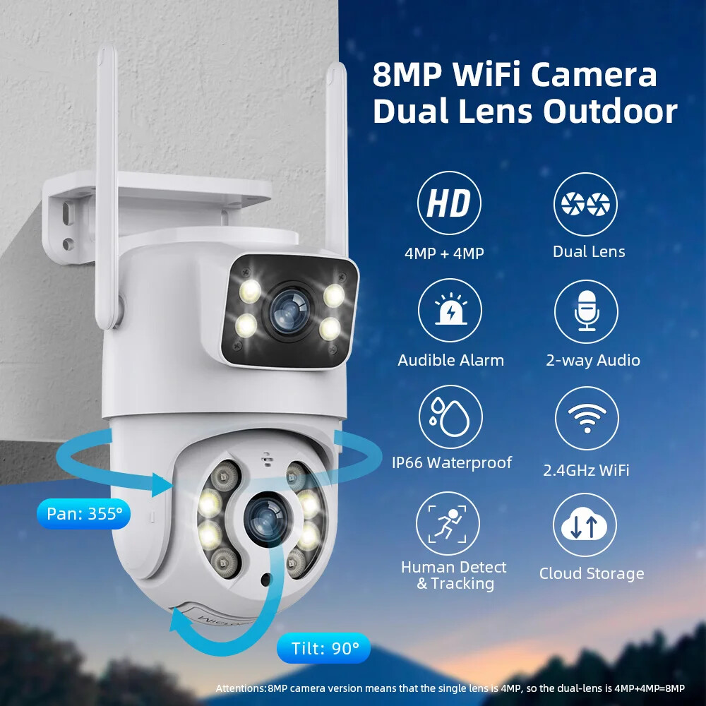 4K PTZ Wifi IP Camera Dual Lens Security Protection Human Monitor Night Vision