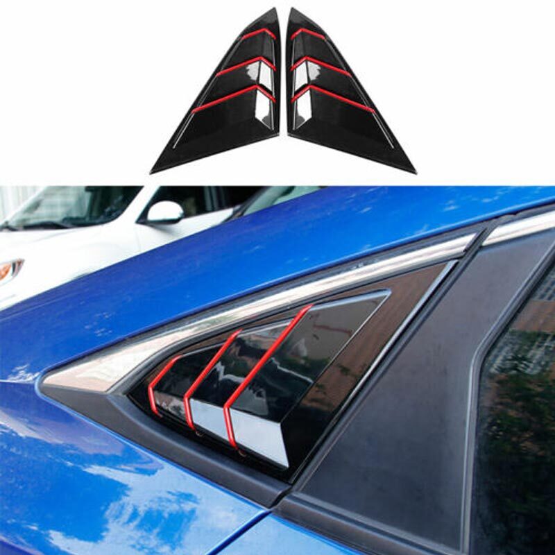 Side Window Cover Trim For Honda Civic 2016 2017-2020 Black+Red Louver Shutter