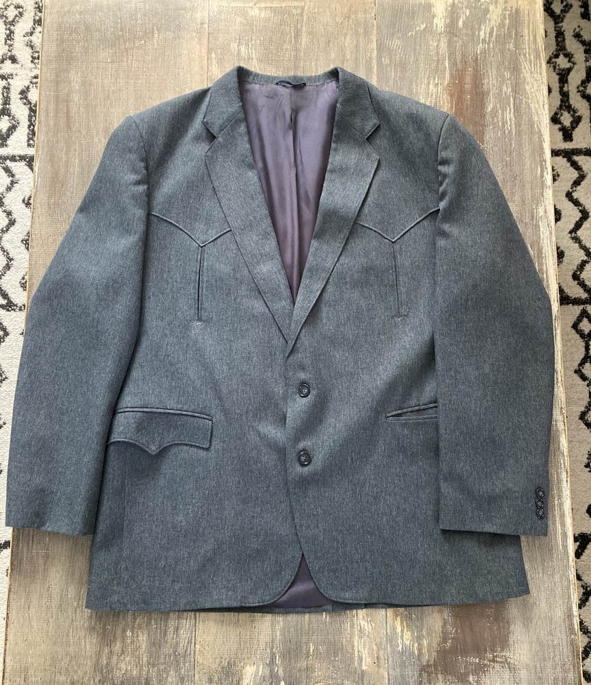 Vintage Circle S Gray Western Blazer Mens 48L Sport Coat Dallas Yoke Rodeo Ranch