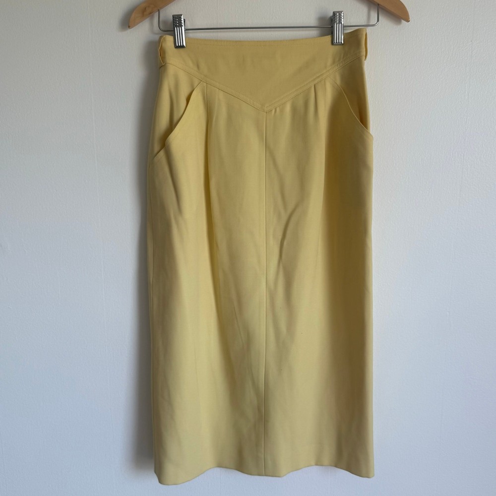 Karl Lagerfeld Made in Italy Butter Yellow Wool Pencil Skirt VTG Quiet Luxury 40