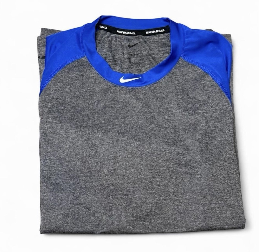Nike Pro Dri-Fit Baseball Shirt Men’s Medium Gray Blue 3/4 Sleeve
