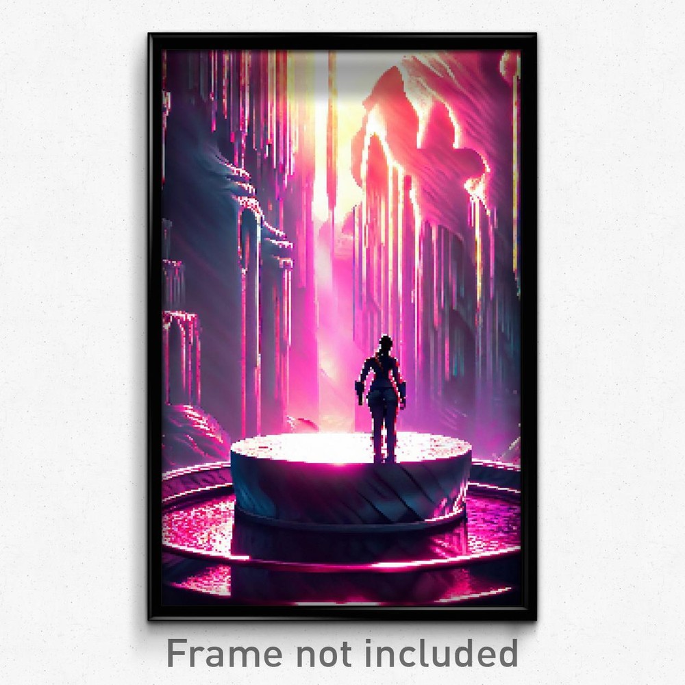 Psychedelic 8-Bit Pixel Art Cavern Glossy Video Game Poster