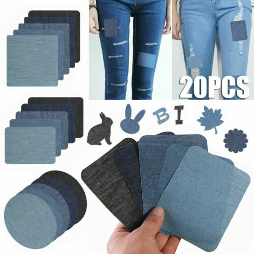 (20pcs）5 Colors DIY Iron on Denim Fabric Patches for Clothing Jeans Repair Kit