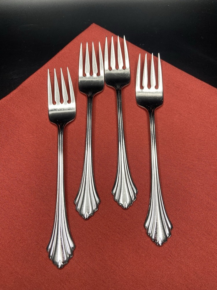 4 Oneida BANCROFT Stainless SALAD FORKS Flatware 6-3/4inches long
