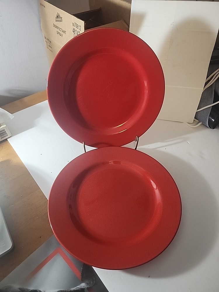 2 Pack Pier 1 Italy Burgundy Red Earthenware Dinner Plates PER170  