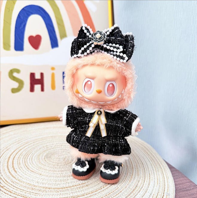 (No Dolls) Compatible with Dress Set For Labubu Bow Clothes Outfit Skirt Shoes