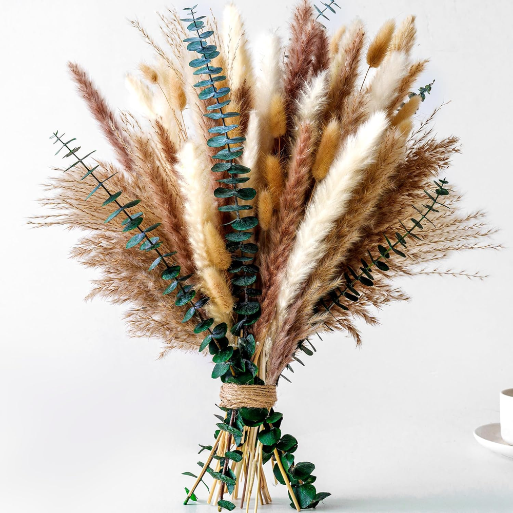 Dried Pampas Grass Bouquet with Bunny Tail for Home Decor