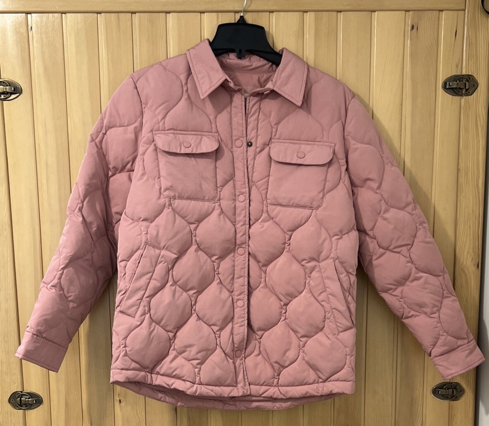 Marine Layer Leslie  Quilted Puffer Over-shirt Jacket Down Outdoor Pink New !
