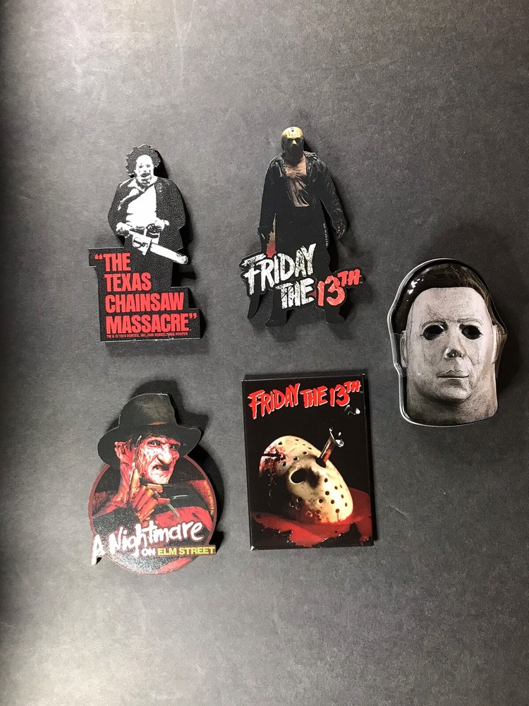 Funky Chunky Horror Magnet Lot Friday The 13th, ANOES, TCSM New + Halloween Tin