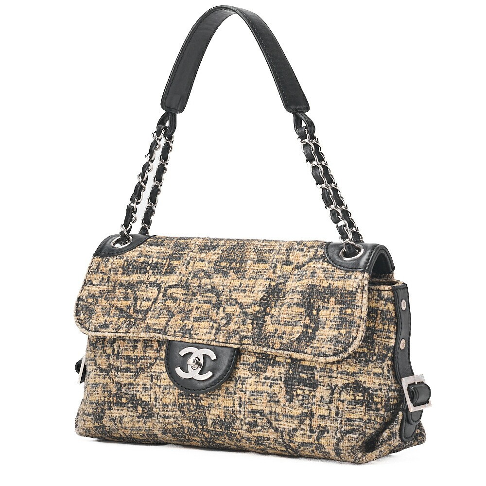 CHANEL Silver Hardware Tweed Canvas Bag with Turn Lock 349382