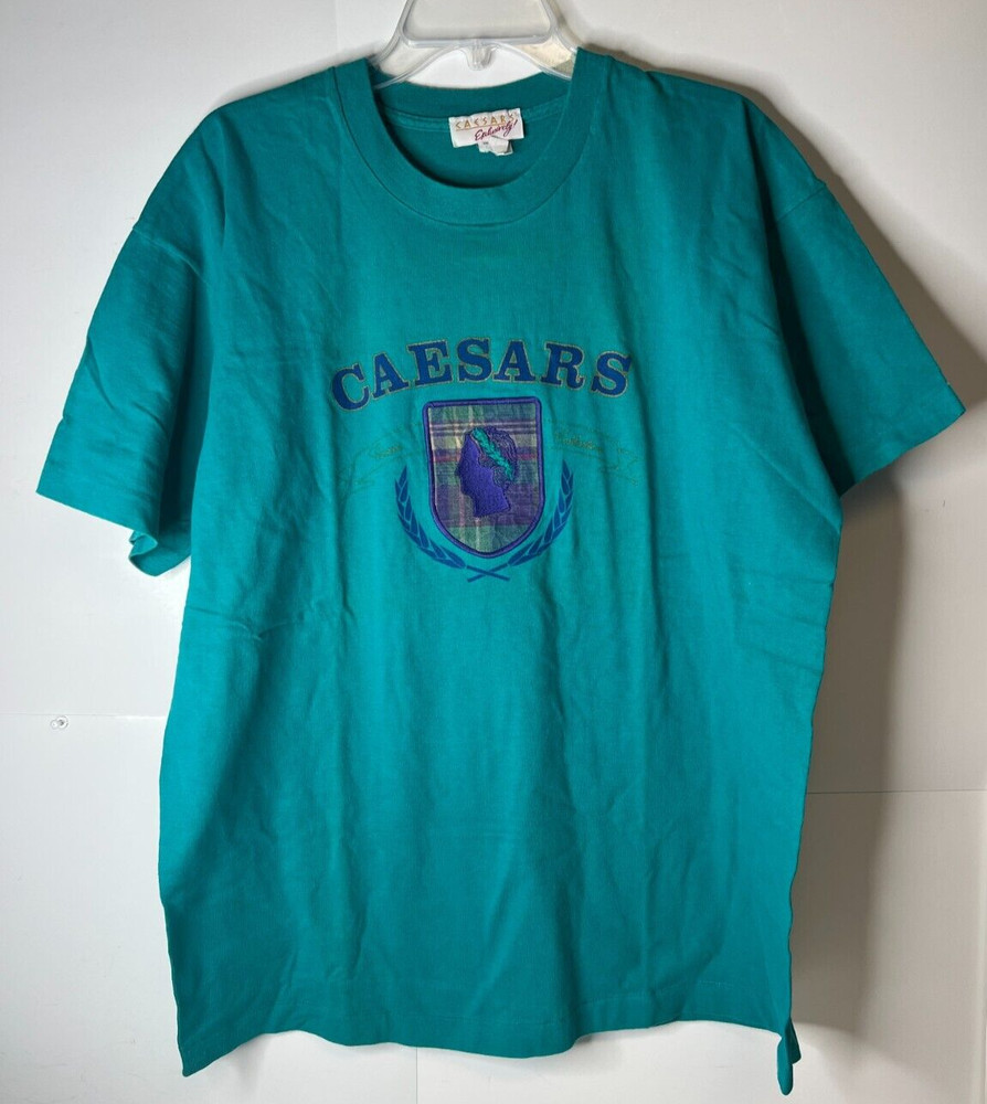 Vintage Caesars Unisex Size XL Teal Single Stitch T Shirt Casino Las Vegas USA