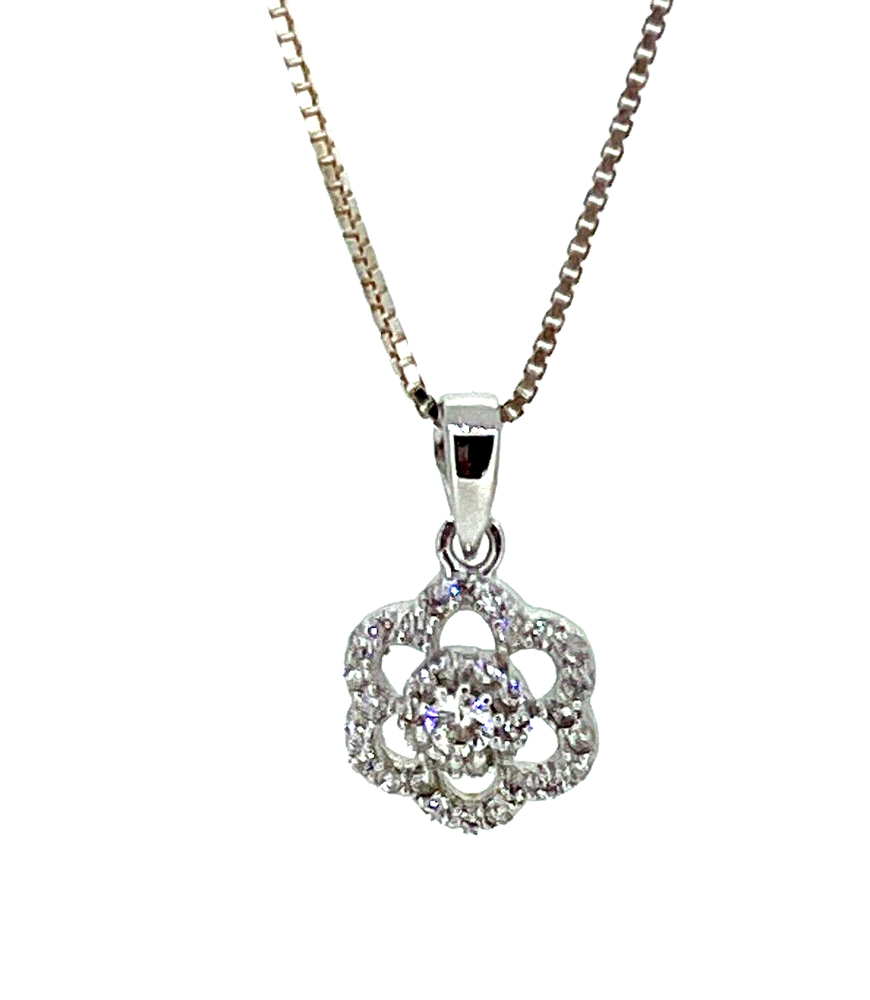 925 Sterling Silver Flower Cubic Zirconia Necklace RRP£25 (ap784) BOXED