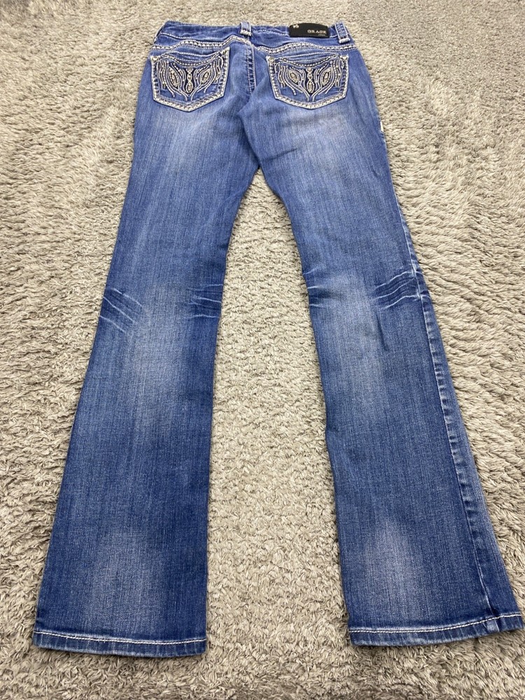 Grace In LA Women 5/26 Bootcut Low Rise Embellished Stretch Jeans