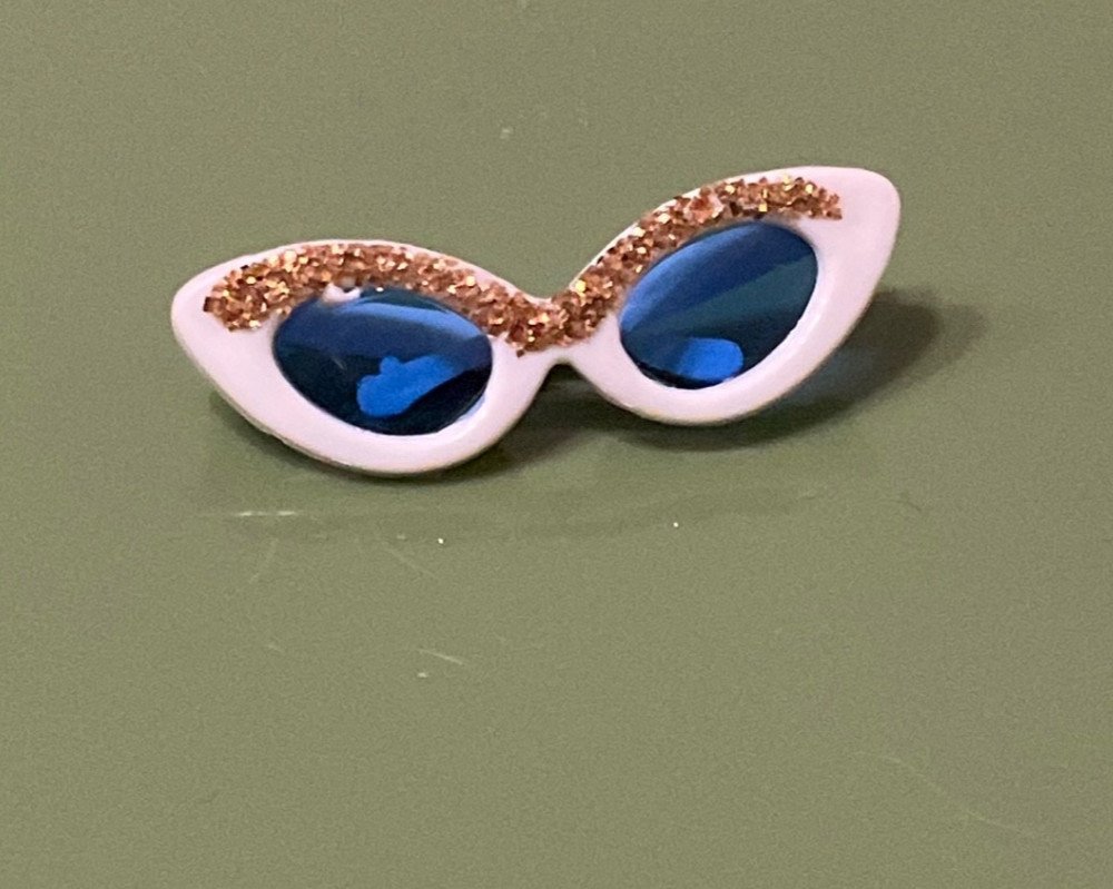 Vintage BARBIE Fashion Accents PAK White Cat Eye Sunglasses Gold Glitter Frames