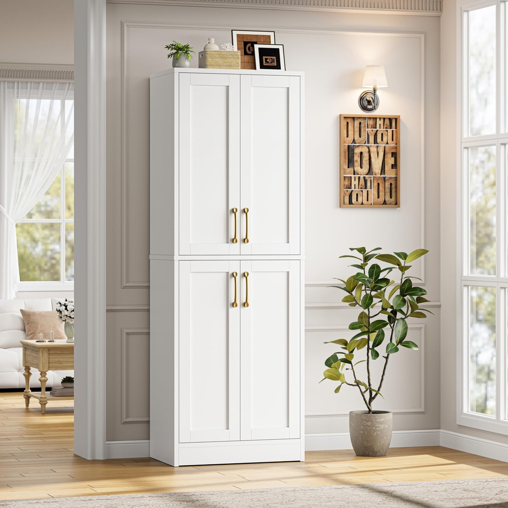 FUREKAEE 4-Door Tall Kitchen Pantry Cabinet with Adjustable Shelves for Spacious Storage