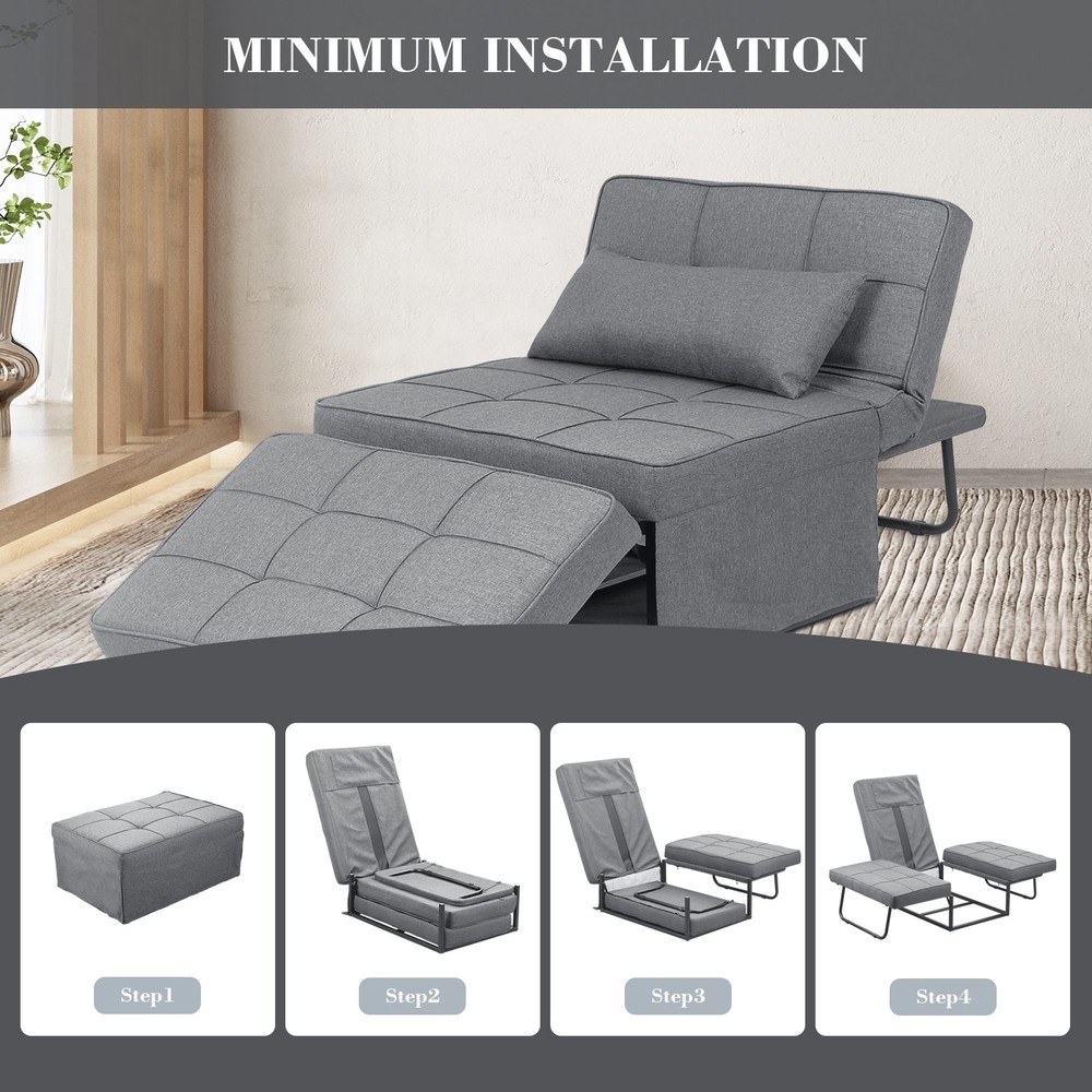 Zenova 4-in-1 Grey Adjustable Sleeper Sofa Chair with Ottoman Modern Contemporary Design