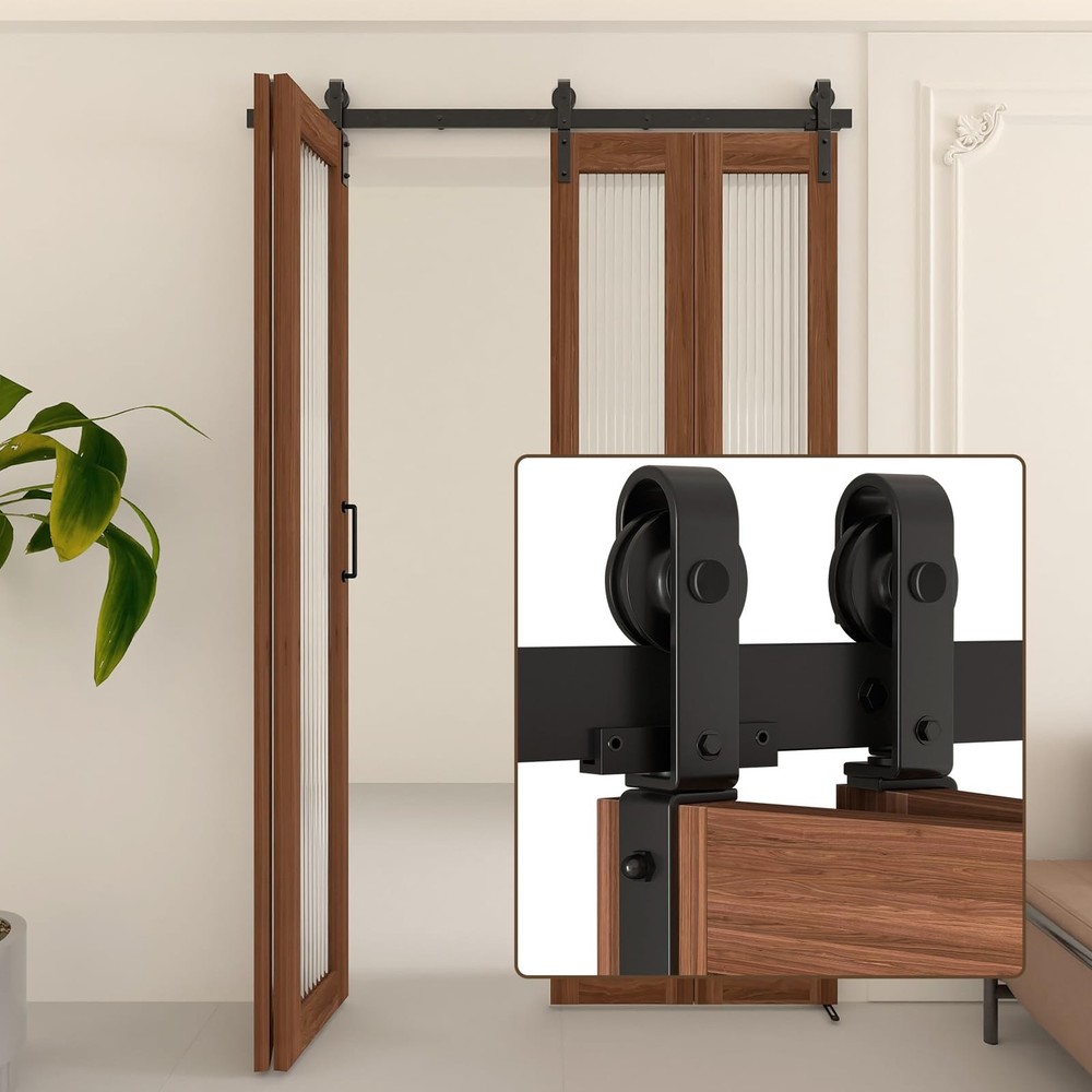 52-Inch Modular Bi-Fold Sliding Barn Door Hardware Kit for 4 Doors with Track System
