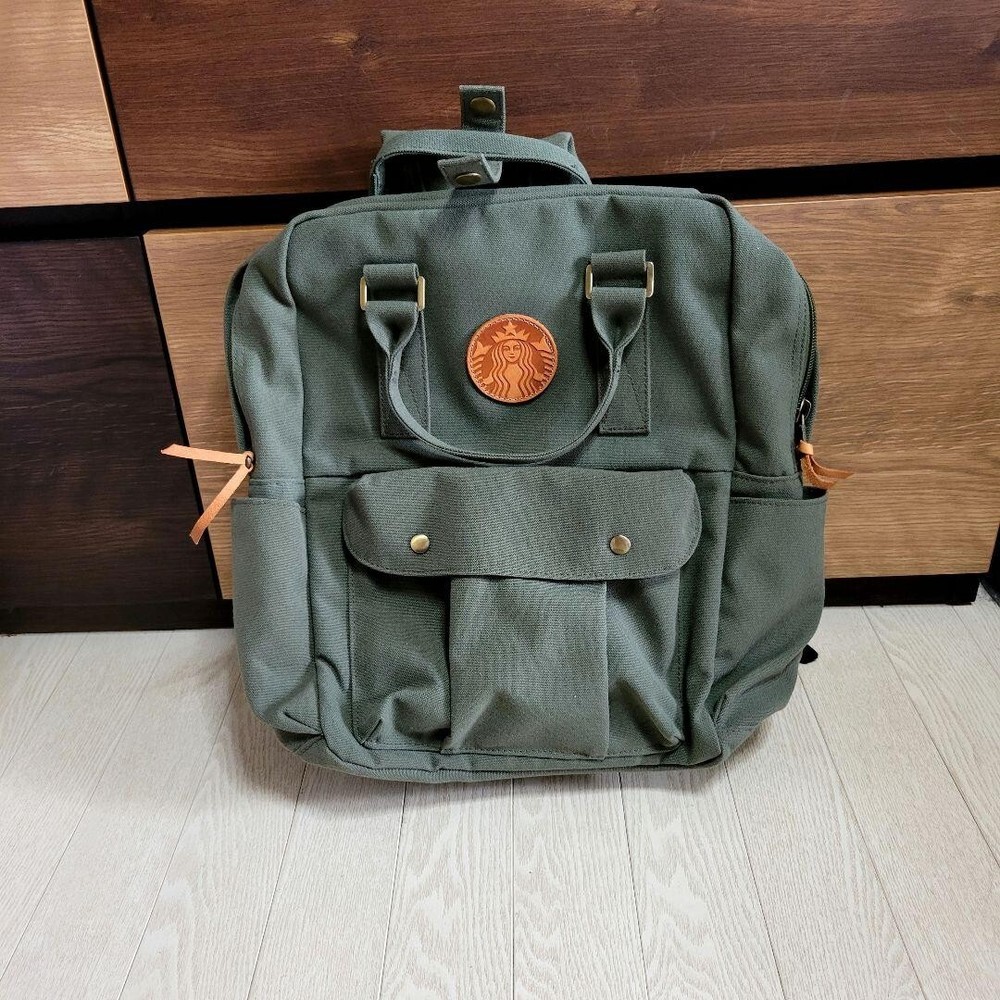 Taiwan Starbucks Limited Rucksack Backpack Moss Green 14-11-5in used F/S