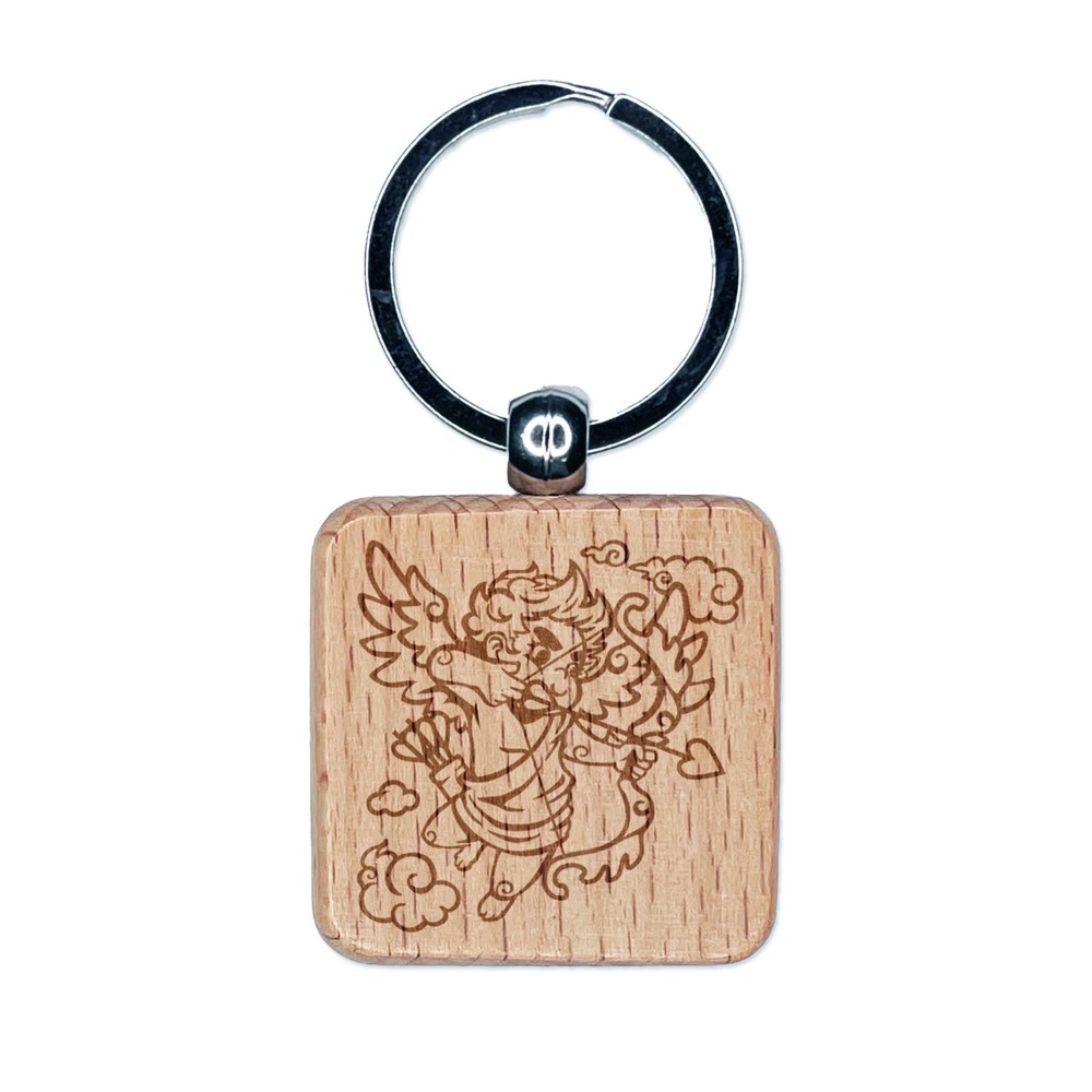 Cupid Love Arrow Valentine's Engraved Wood Keychain  