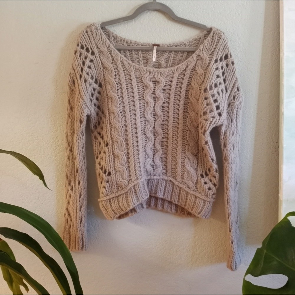 Free People Bohemian Classic Loose Cable Knit Boatneck Lightweight  Sweater