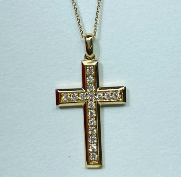 Christmas Sale Moissanite Cross Pendant Solid 14K Yellow Gold Round Cut 1.15 CT-image