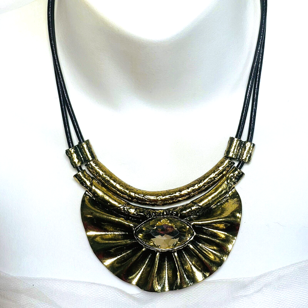 Vintage Statement Necklace Choker Bib 80s Maximalist Gold Tone Big Rhinestone