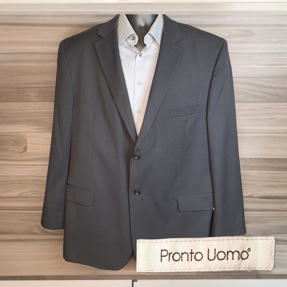 Pronto Uomo Black Wool Double Vented Mens 50L Blazer Jacket