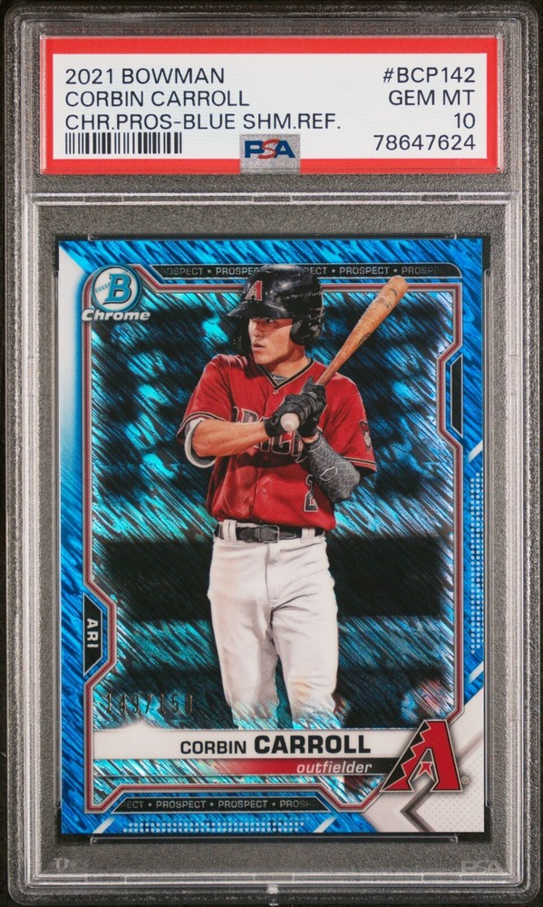 2021 Bowman Chrome Corbin Carroll Blue Shimmer Refractor PSA 10 GEM MT 149/150