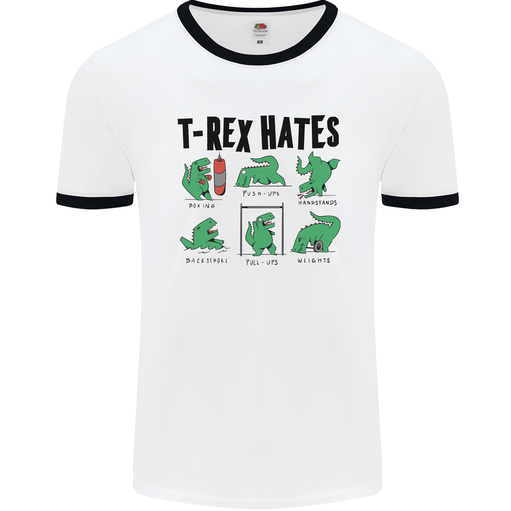 T-Rex Hates Funny Dinosaurs Jurassic Gym Mens Ringer T-Shirt