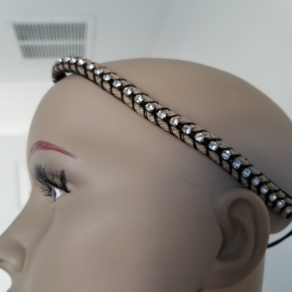 Black & Tan Imitation Diamond Cotton Tweed Stylish Headband