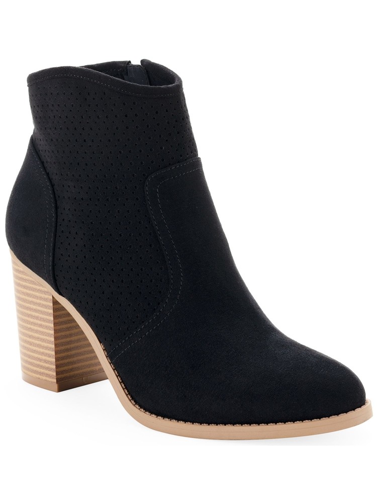 SUN STONE Womens Black Comfort Adrien Almond Toe Block Heel Zip-Up Booties 11 M