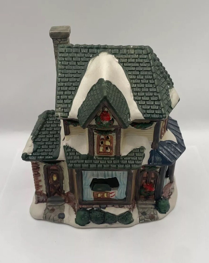 Festive Ceramic Christmas Village House with LED Light Cord  