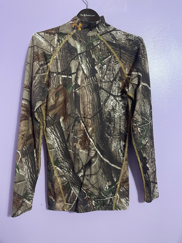Under Armour Mens Camo Shirt Compression Cold Gear Scent Control Real Tree EUC S