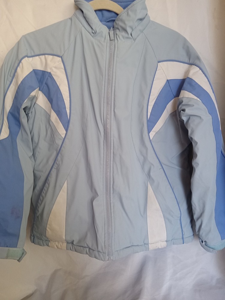 Girls Blue and White Water Repellent Fleece-Lined Coat Size 14 No Hood  