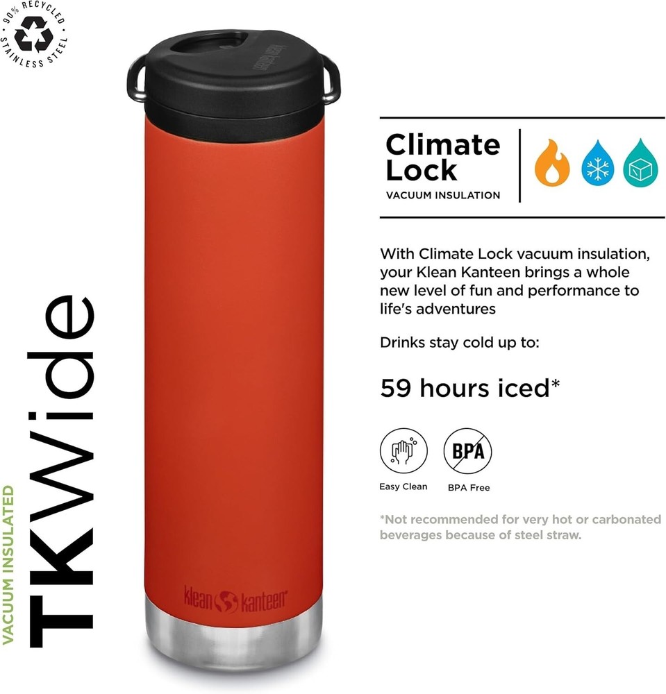 Klean Kanteen 20 oz TKWide Insulated Water Bottle Tiger Lily Leak Proof BPA Free