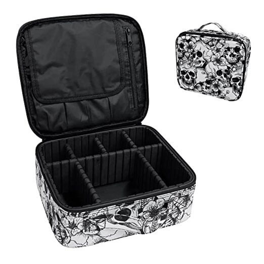 Skull Makeup Bag Organizers, Travel Makeup Bags for Women Large Skull Floral
