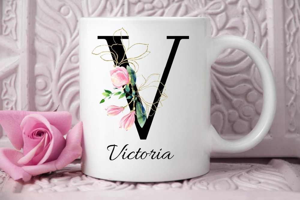 Personalized V Initial Mug Custom Coffee Cup Bestie Gift Monogram Mugs Gift For