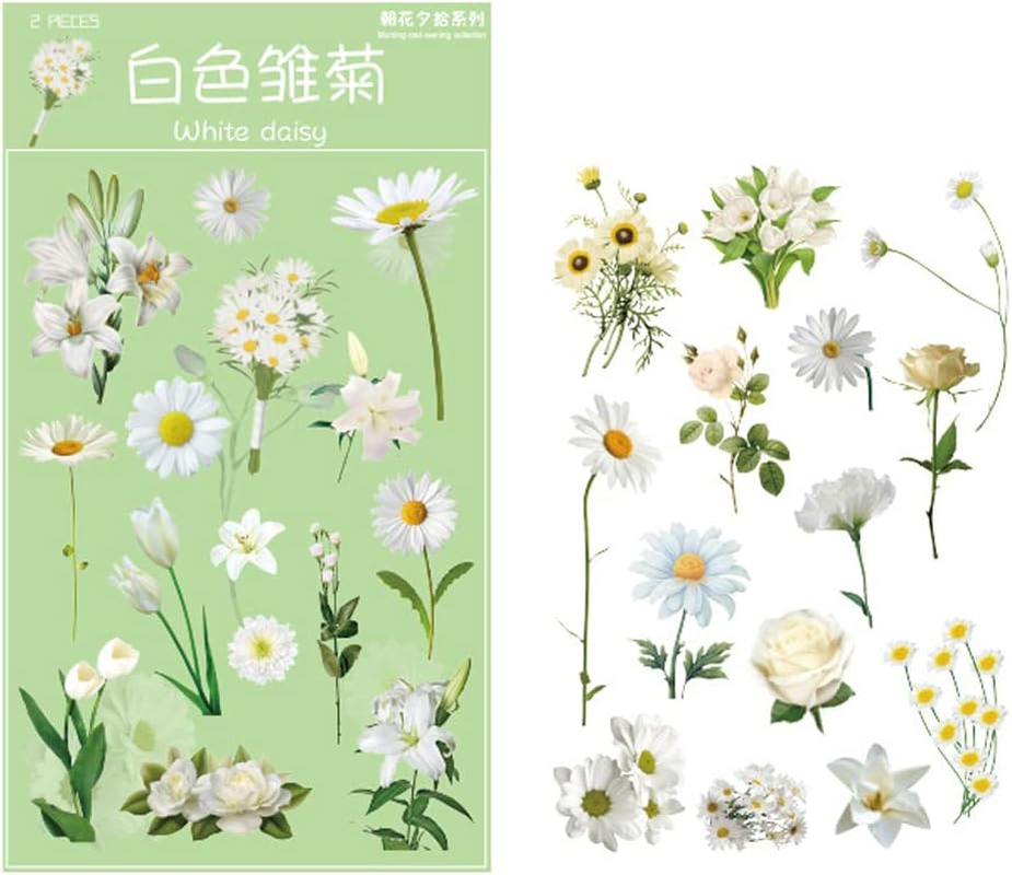 2 Sheets Transparent White Daisy Flower Vinyl Stickers Decals for Crafts Envelop