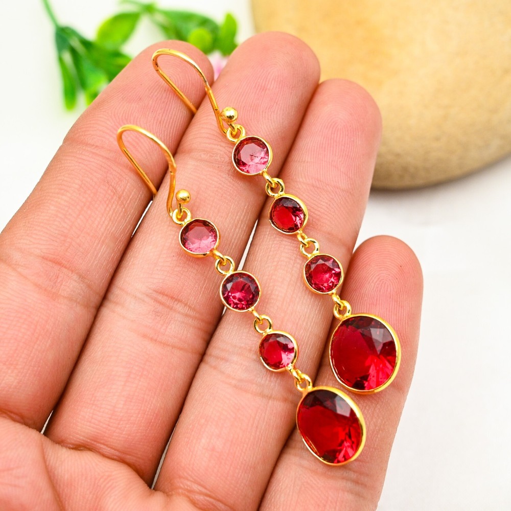 Garnet Sterling Silver Dangle Earrings - Handmade Party Jewelry Gift for Women