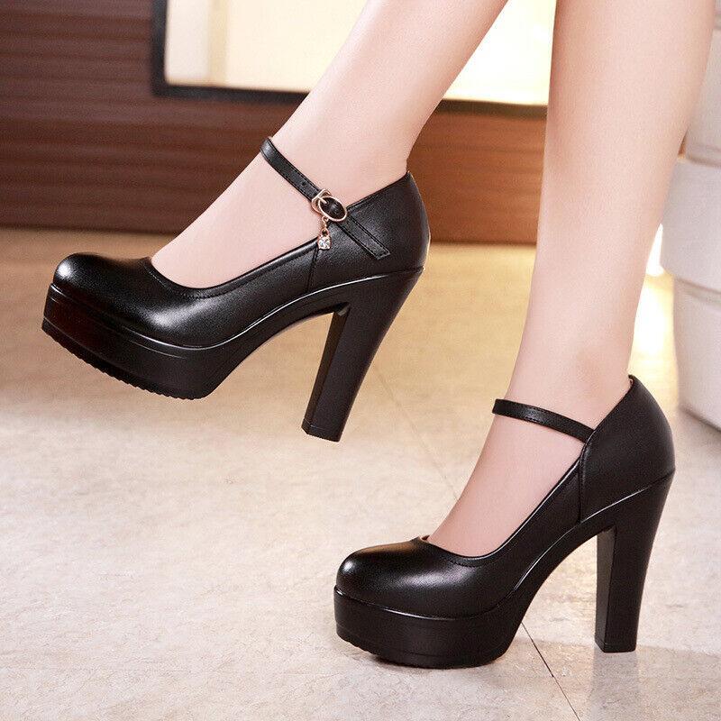 Women Leather High Heel Platform Wedding Pumps Shoes