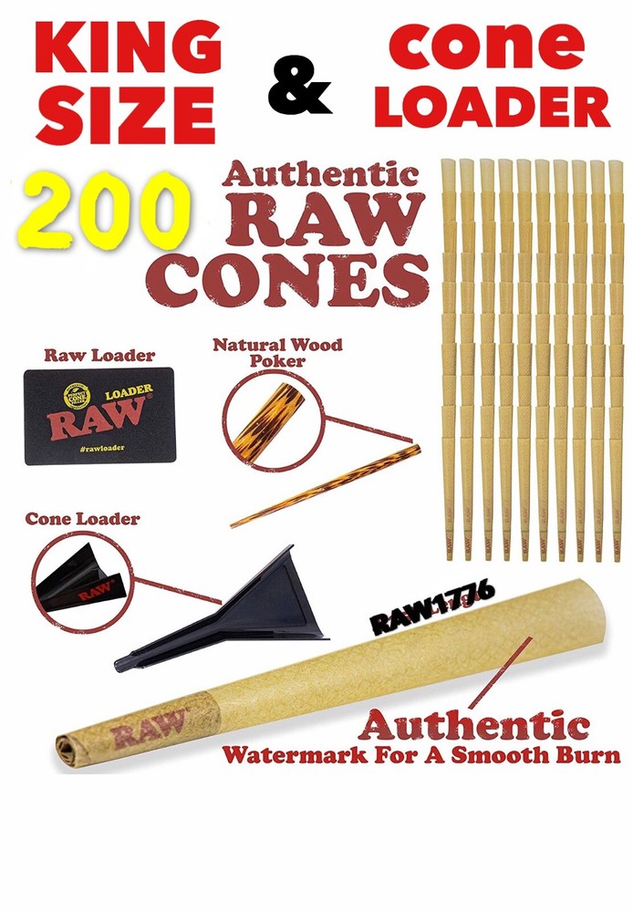 RAW Classic King Size Pre-Rolled Cones 200 Pack with Cone Loader