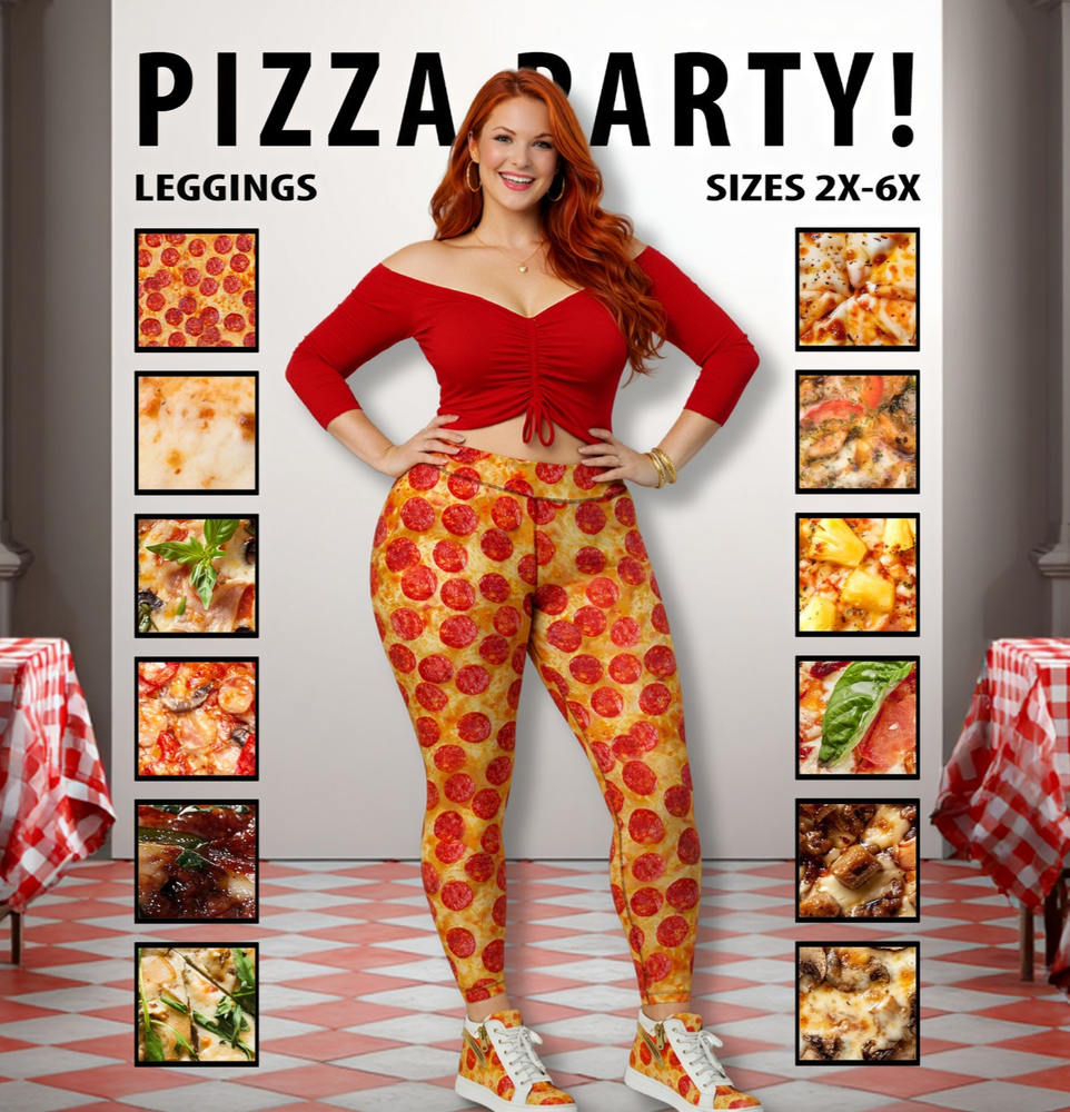 Plus Size Pizza Party Leggings #1 – Pepperoni Print Food Pants